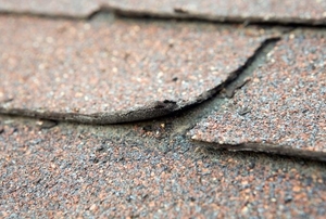 A damaged asphalt shingle.