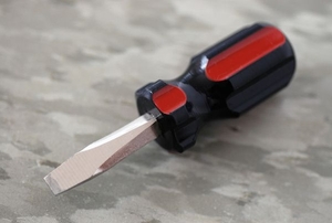 A miniature slotted, or flathead, screwdriver.