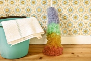 wallpaper dusting and cleaning equipment next to wallpaper wall