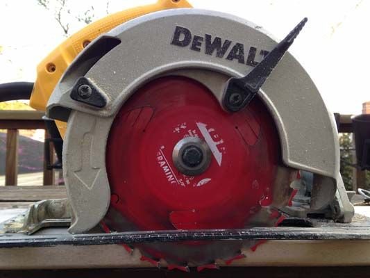 Any time you’re cutting with a circular saw it’s best to position yourself to th