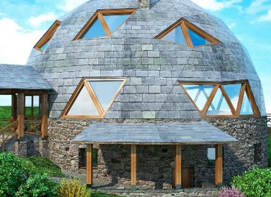 dome house with shingles and windows