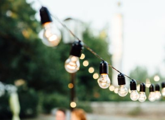 outdoor string lights in green yard