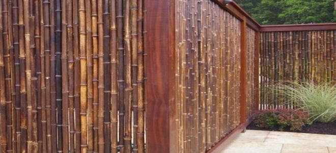 Outdoor bamboo wall weaving between landscaping