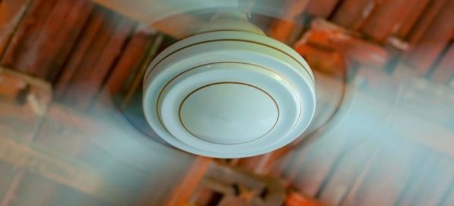 A spinning ceiling fan.