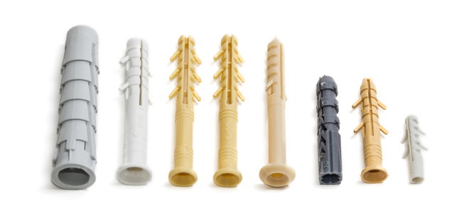 a row of various plastic light duty fasteners