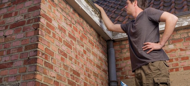 A man inspects gutters.