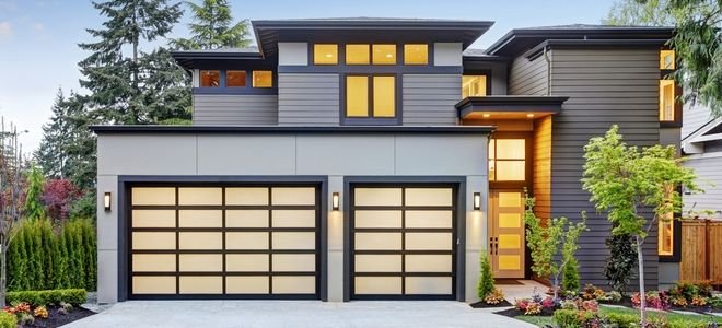 A garage door.