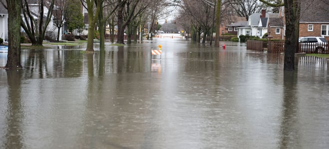 A flooded street.