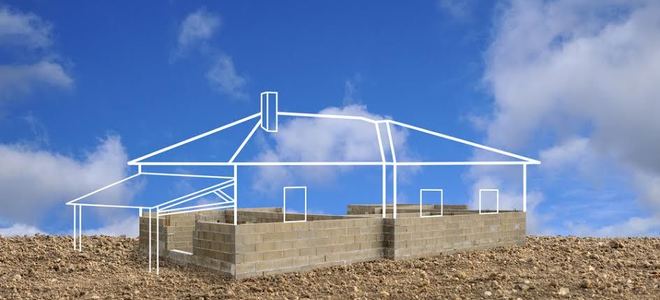The profile of a house with a concrete foundation.