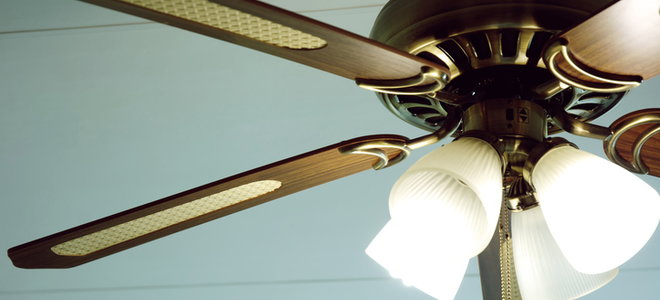 A ceiling fan with lights.