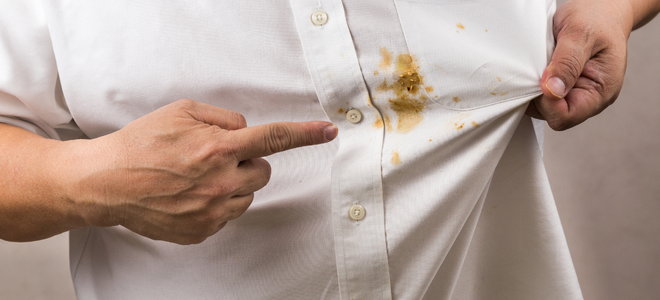 A grease stain on a shirt.