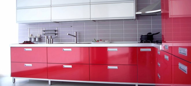 red and white kitchen cabinets