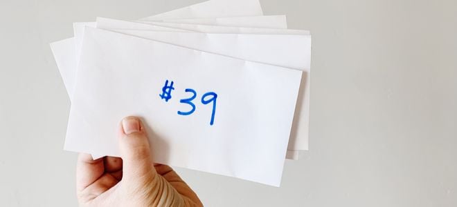 a numbered envelope for saving money