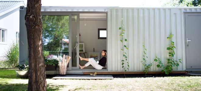 woman in container home