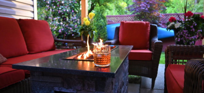patio furniture with table fireplace