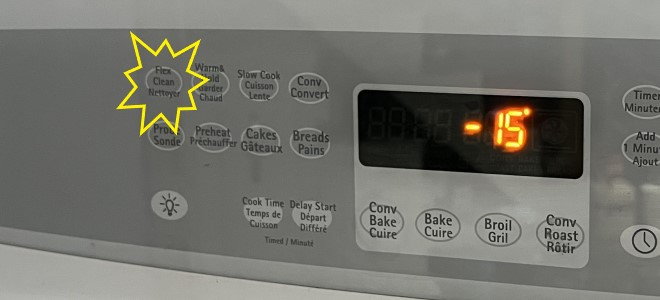 oven controls with button highlighted