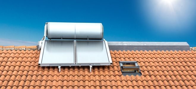 solar water heater on tile roof