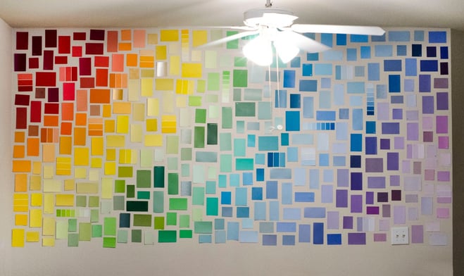 paint swatches covering a wall