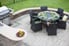 Brick patio with grill and black table with chairs
