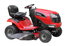 A red and black riding lawn mower.