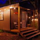 tiny home rental unit with string lights