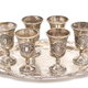 silver plated goblets on tray