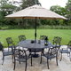 Black patio table set with umbrella