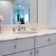 grey bath cabinet vanity with white countertop