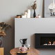 electric fireplace in modern minimalist living room