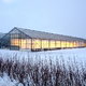 Large greenhouse in a field of snow