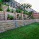 A backyard with a terraced landscape.