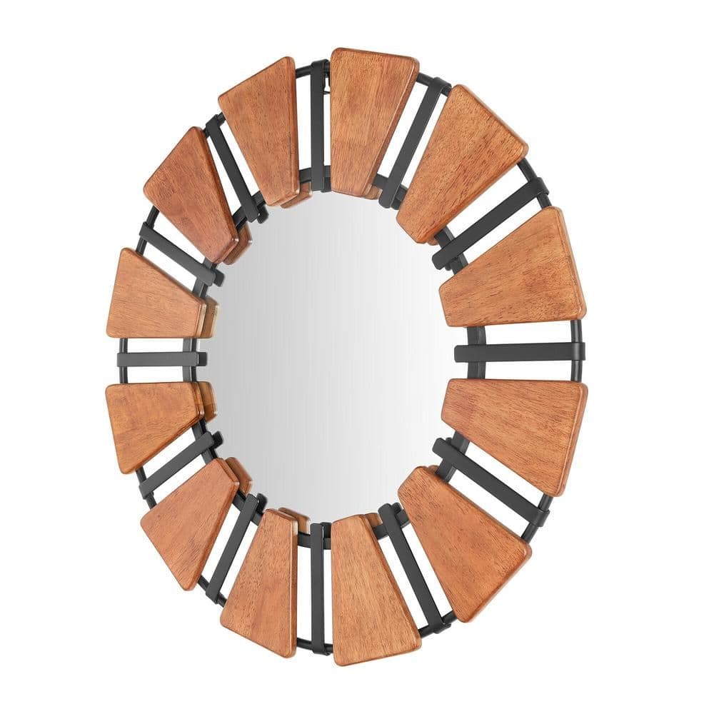 Home Decorators Collection Round Framed Antiqued Wood and Black Metal Accent Mirror