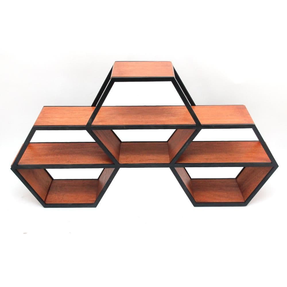 StyleWell Hexagonal Wood and Metal Floating Shelf