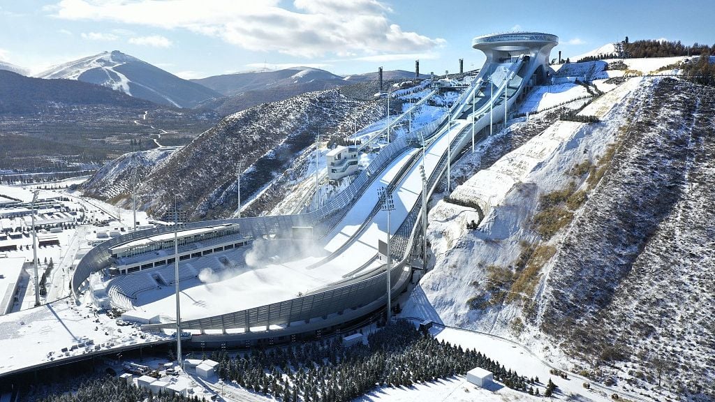 China's National Ski Jumping Center, as seen in the 2022 Winter Olympics. 