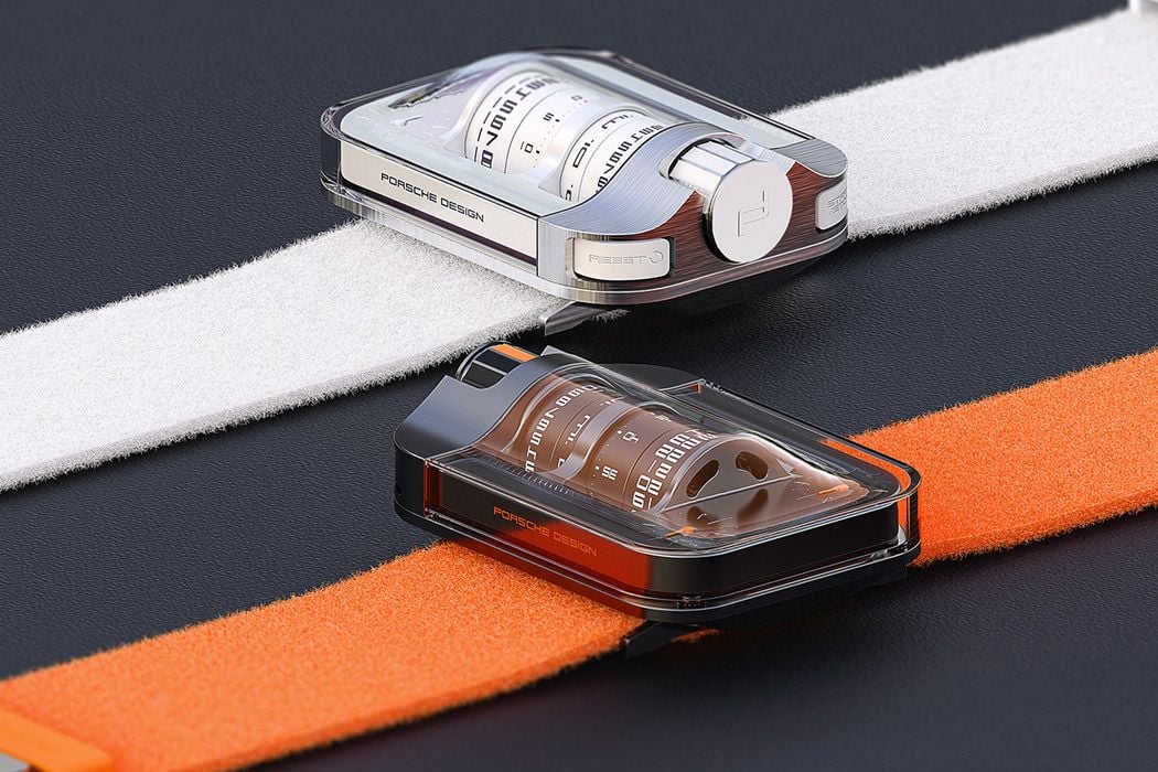 Orange and white versions of Simon Grytten's Porsche 917-inspired concept watch.