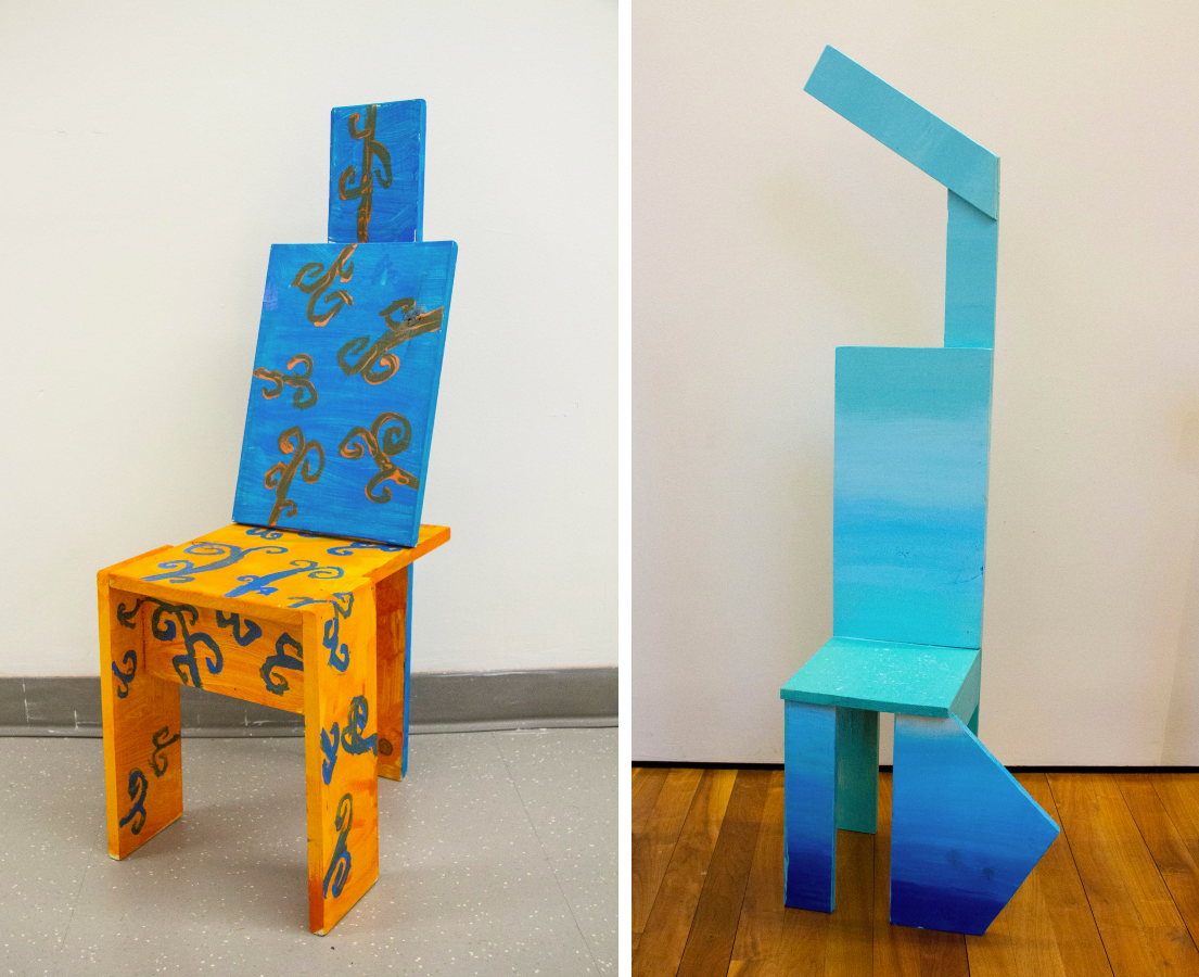 Creative chair designs by students of Bruce Edelstein's Grade Three Chair Project.