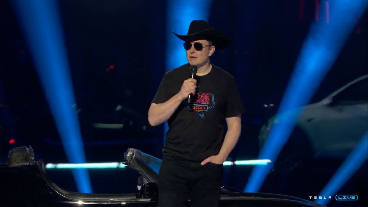 Elon Musk donned sunglasses and a black cowboy hat at Tesla