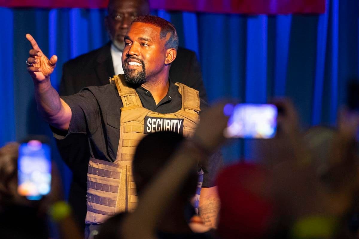Kanye West gives a dramatic speech as part of his 2020 Presidential campaign.