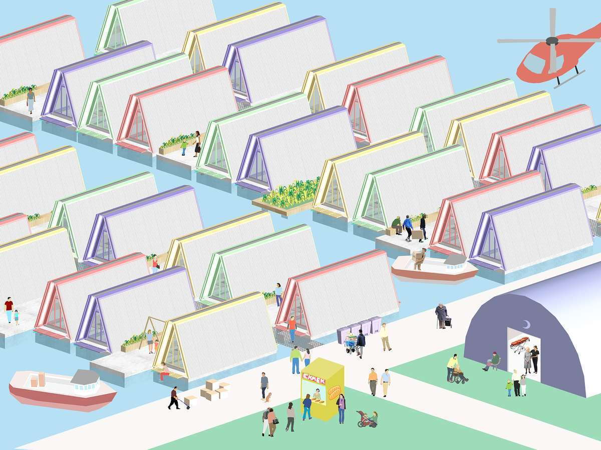 Colorful graphic for Europe's LINA sustainable architecture program imagines a space filled with creativity and intergenerational collaboration.