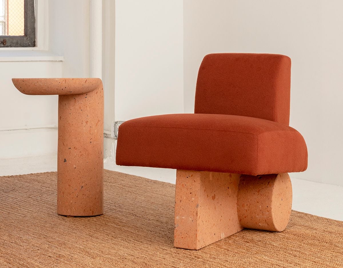 The sculptural chair and side table featured in Ian Felton's debut 