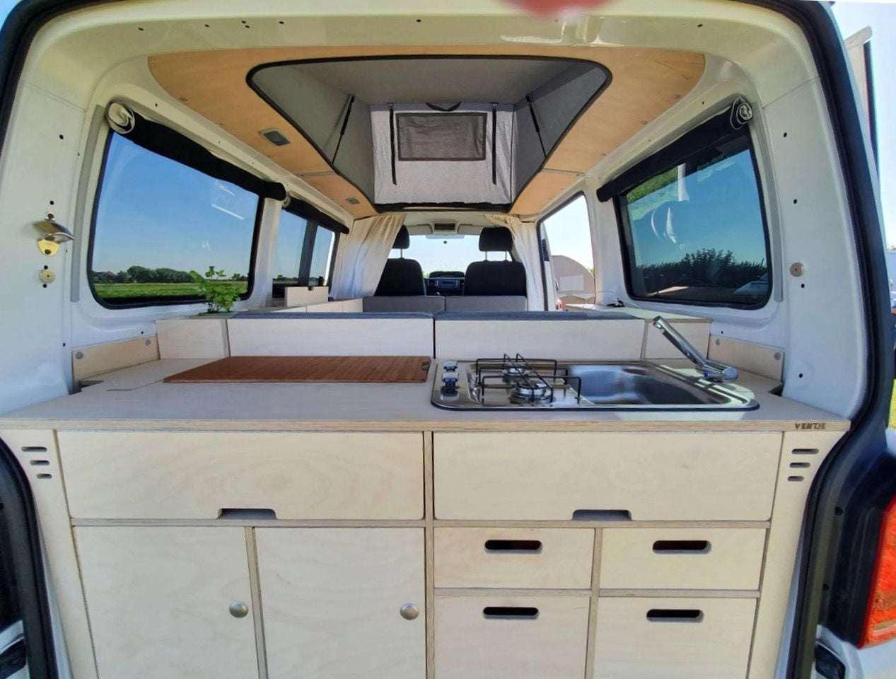 The Ventje's kitchen space is fully stocked, and can be found near the back of the vehicle.