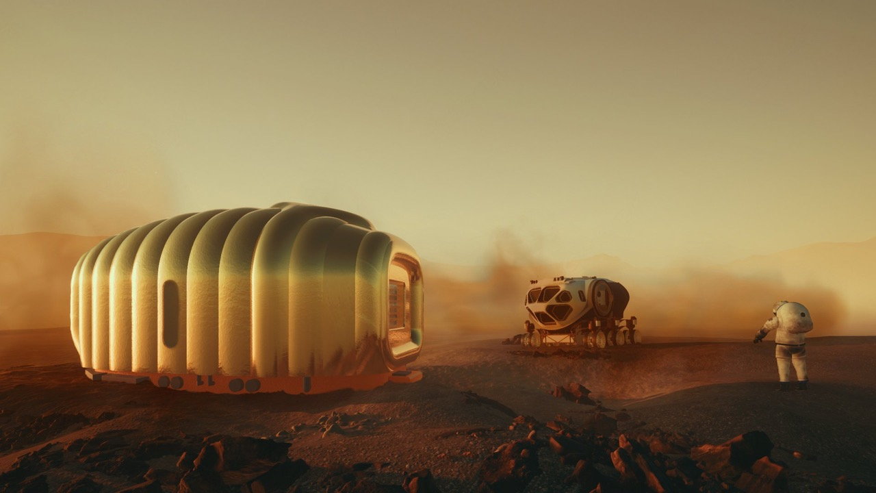Rendering shows the Martian House on the surface on the Red Planet.