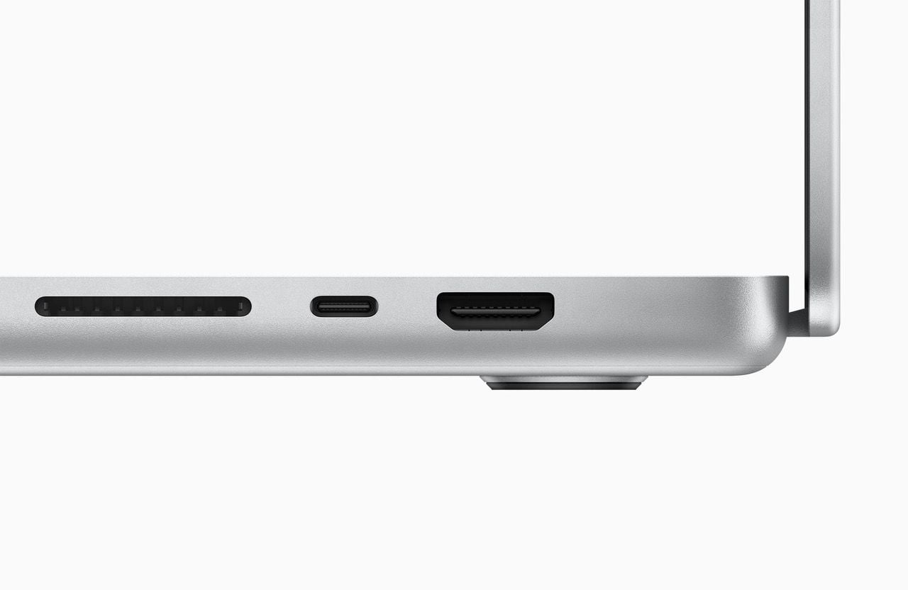 View of the right-side HDMI and USB-C ports featured on Apple's newest line of Macbook Pros.