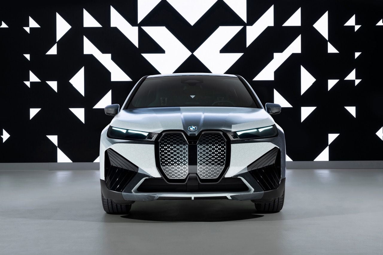 Front view of BMW's color-changing iX electric SUV.