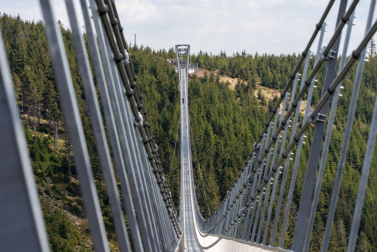 Large curve in the middle of the ultra-long Sky Bridge 721 in the Czech Republic.