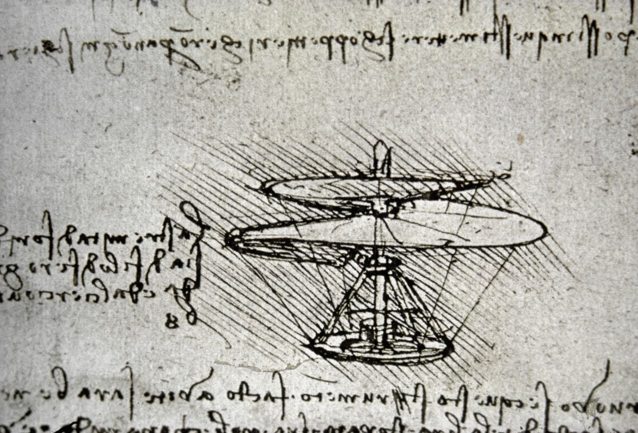 Da Vinci's original sketch for a rudimentary flying machine.