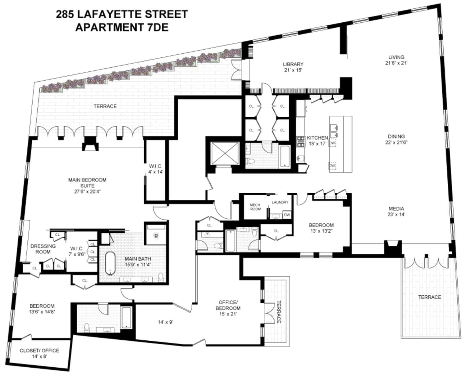 Overhead layout of David Bowie's old Manhattan apartment, recently sold for $16.8 million to an anonymous buyer. 