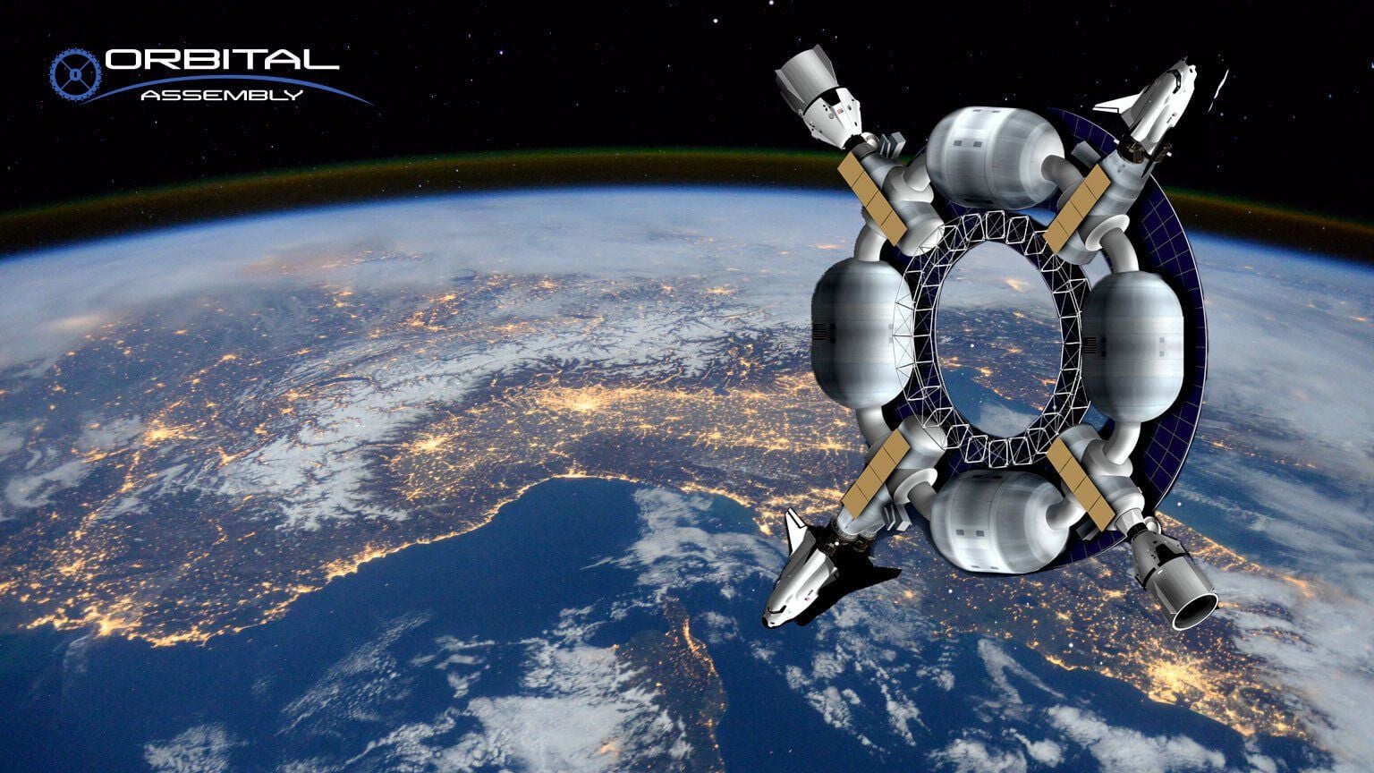 Rendering of the Pioneer Station luxury space hotel from Orbital Assembly.