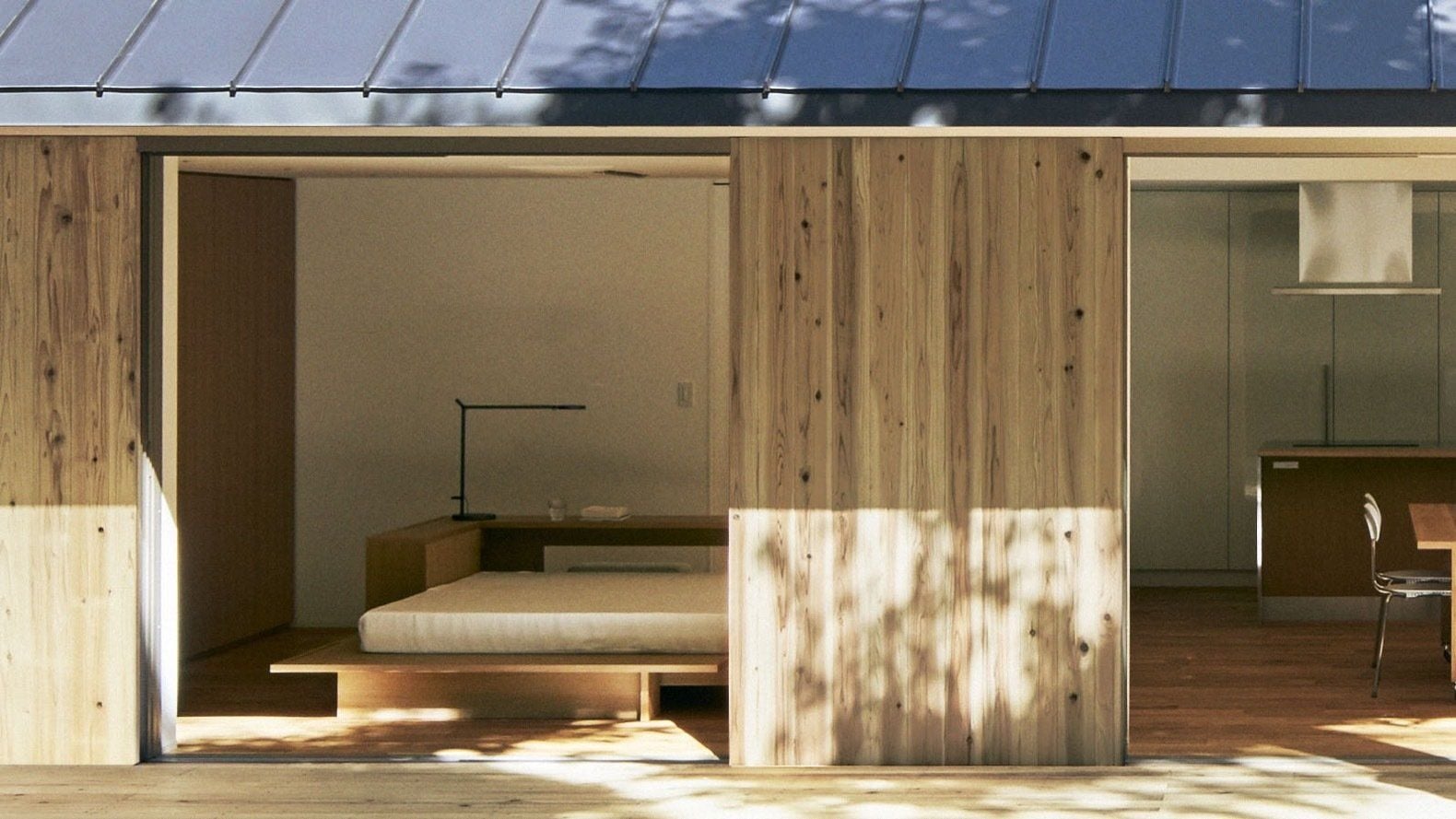Large open doorways and sliding glass panels foster a constant connection between the Yō No Le House and the world outside.