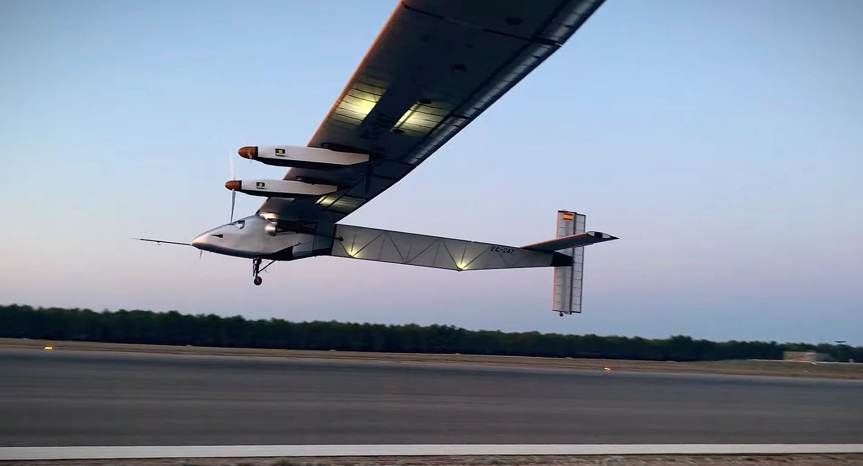 The U.S. Navy's unmanned, solar-powered Skydweller aircraft taking off.